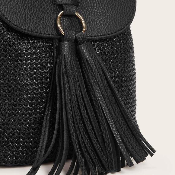 FIONNA Black Straw mini tassel detail Backpack - Picture 4 of 7